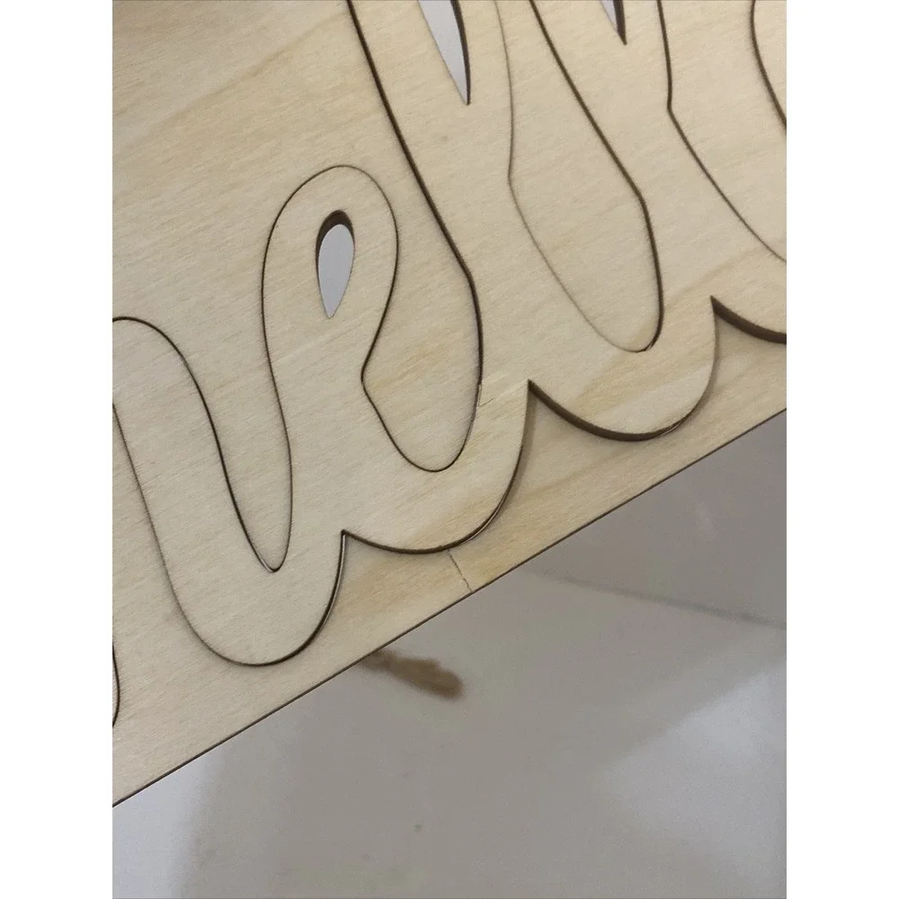 Vosarea Hello Wood Sign Wall Decoration Plaque Natural Unfinished 35x14cm